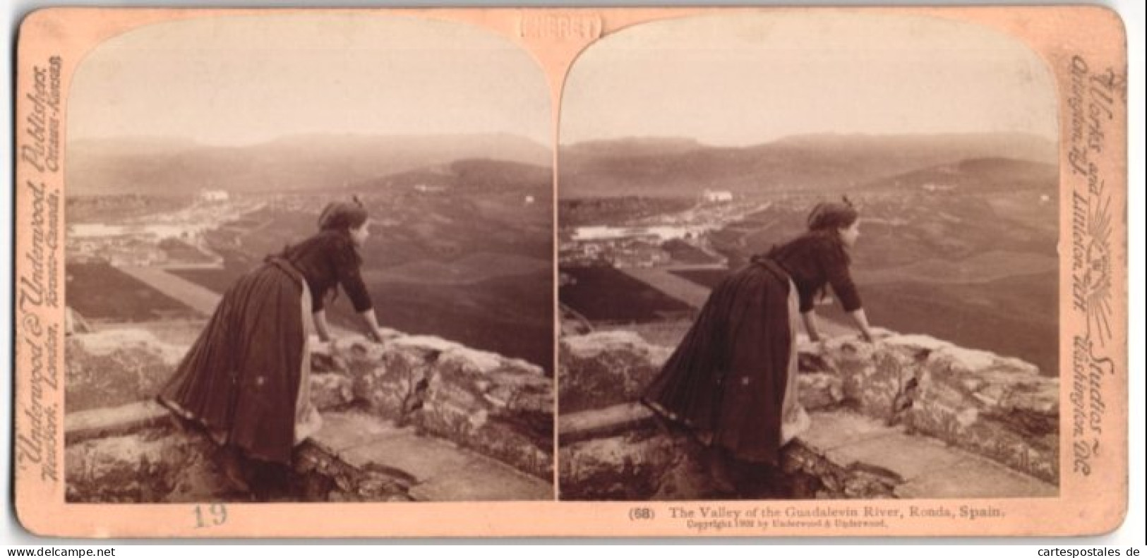 Stereo-Foto Underwood & Underwood, New York, Ansicht Ronda / Spanien, Panorama Tal Des Guadalevin  - Stereo-Photographie