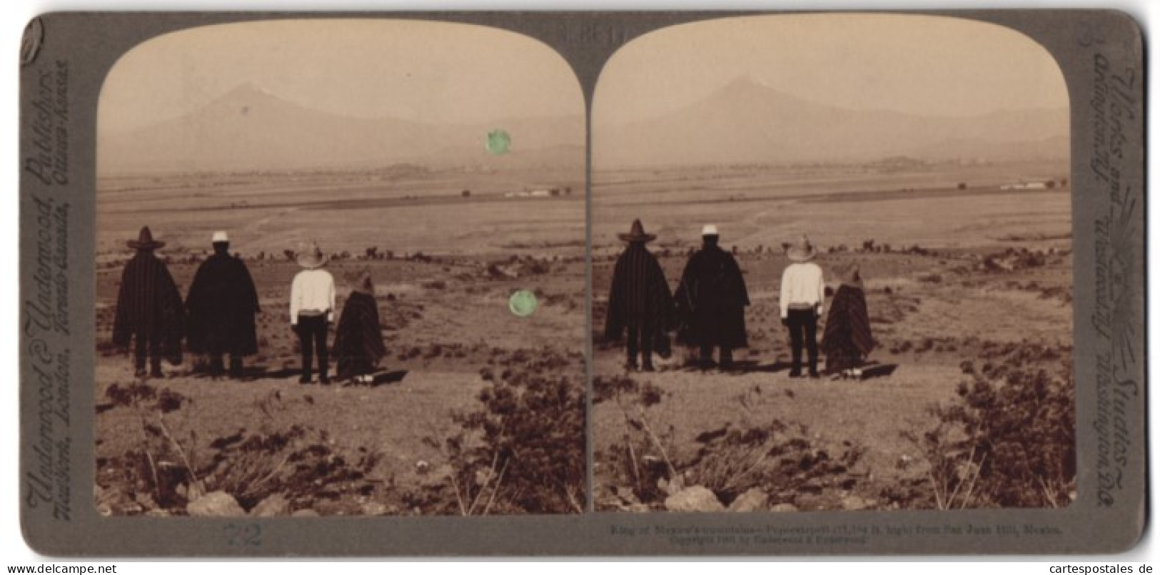 Stereo-Fotografie Underwood & Underwood, New York, Ansicht San Juan / Mexiko, Vulkan Popocatepetl Im Hintergrund  - Photos Stéréoscopiques