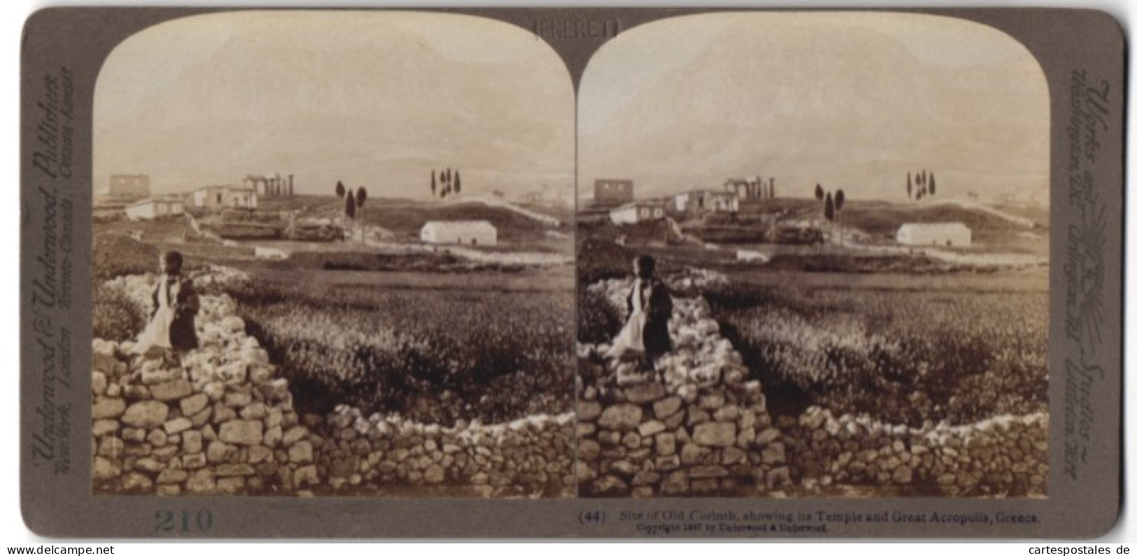 Stereo-Fotografie Underwood & Underwood, New York, Ansicht Korinth, Tempel & Akropolis  - Stereo-Photographie