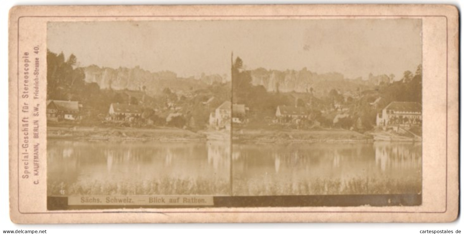 Stereo-Fotografie C. Kauffmann, Berlin, Ansicht Rathen / Sächsische Schweiz, Flussblick Zum Ort  - Stereoscoop