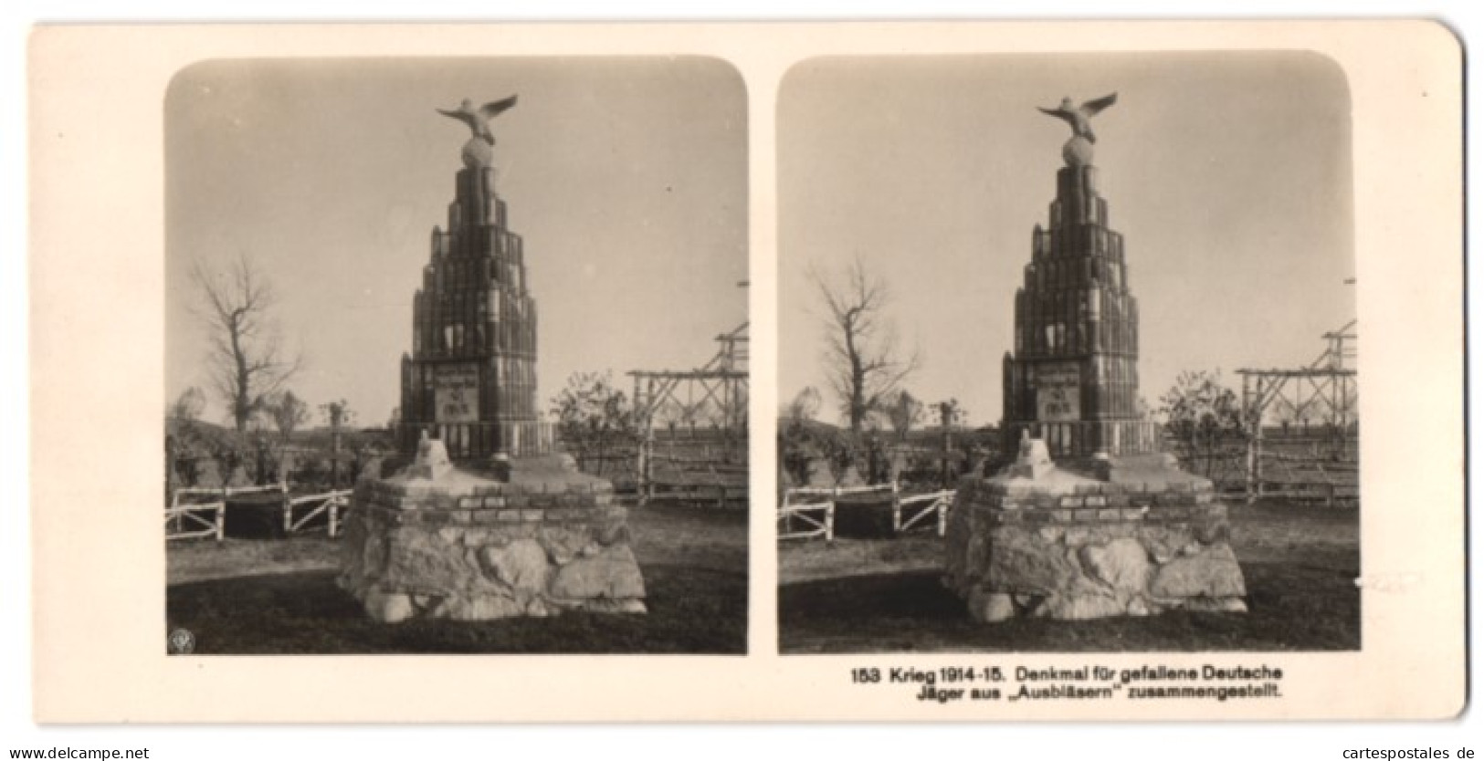 Stereo-Fotografie NPG, Berlin-Steglitz, Kriegerdenkmal Für Gefallene Deutsche Jäger Aus Ausbläsern Hergestellt 1914  - Oorlog, Militair