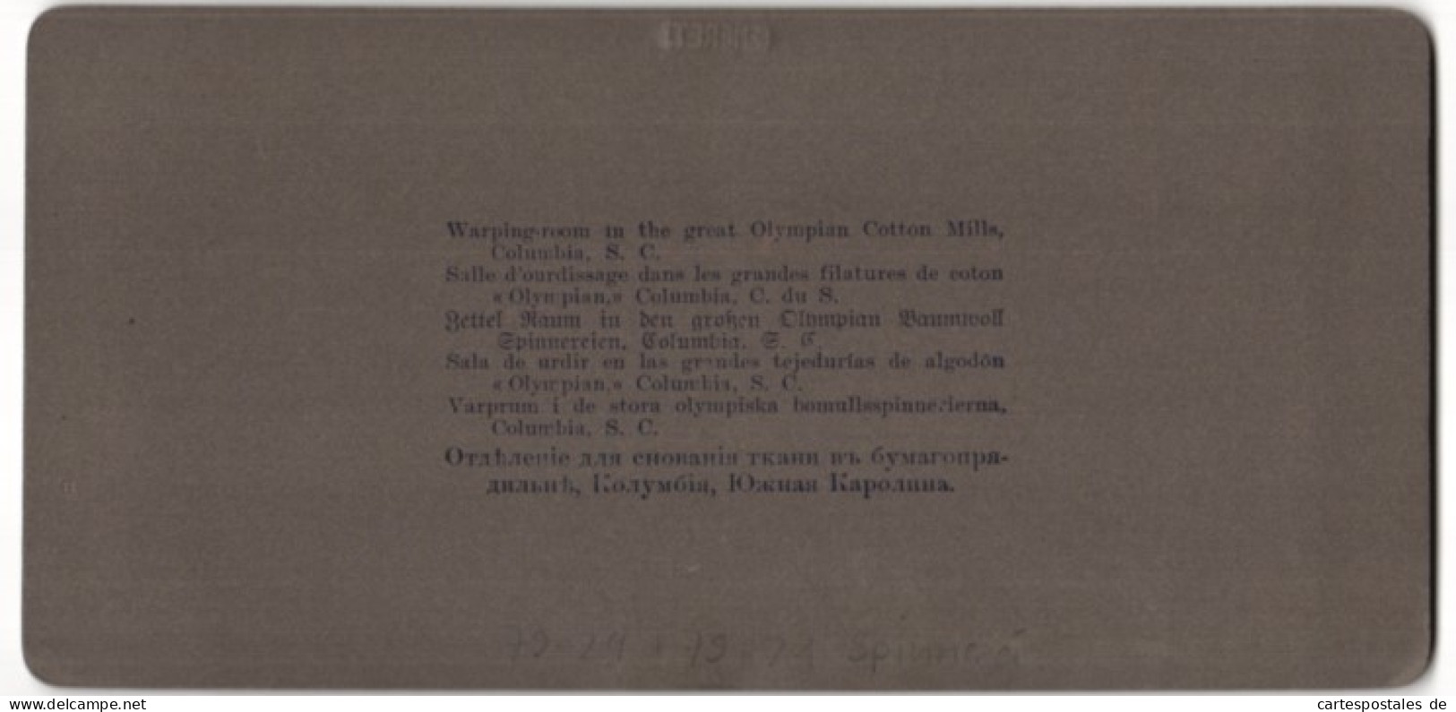 Stereo-Fotografie Underwood & Underwood, New York, Baumwollspinnerei Olympia In Columbia / South Carolina  - Métiers