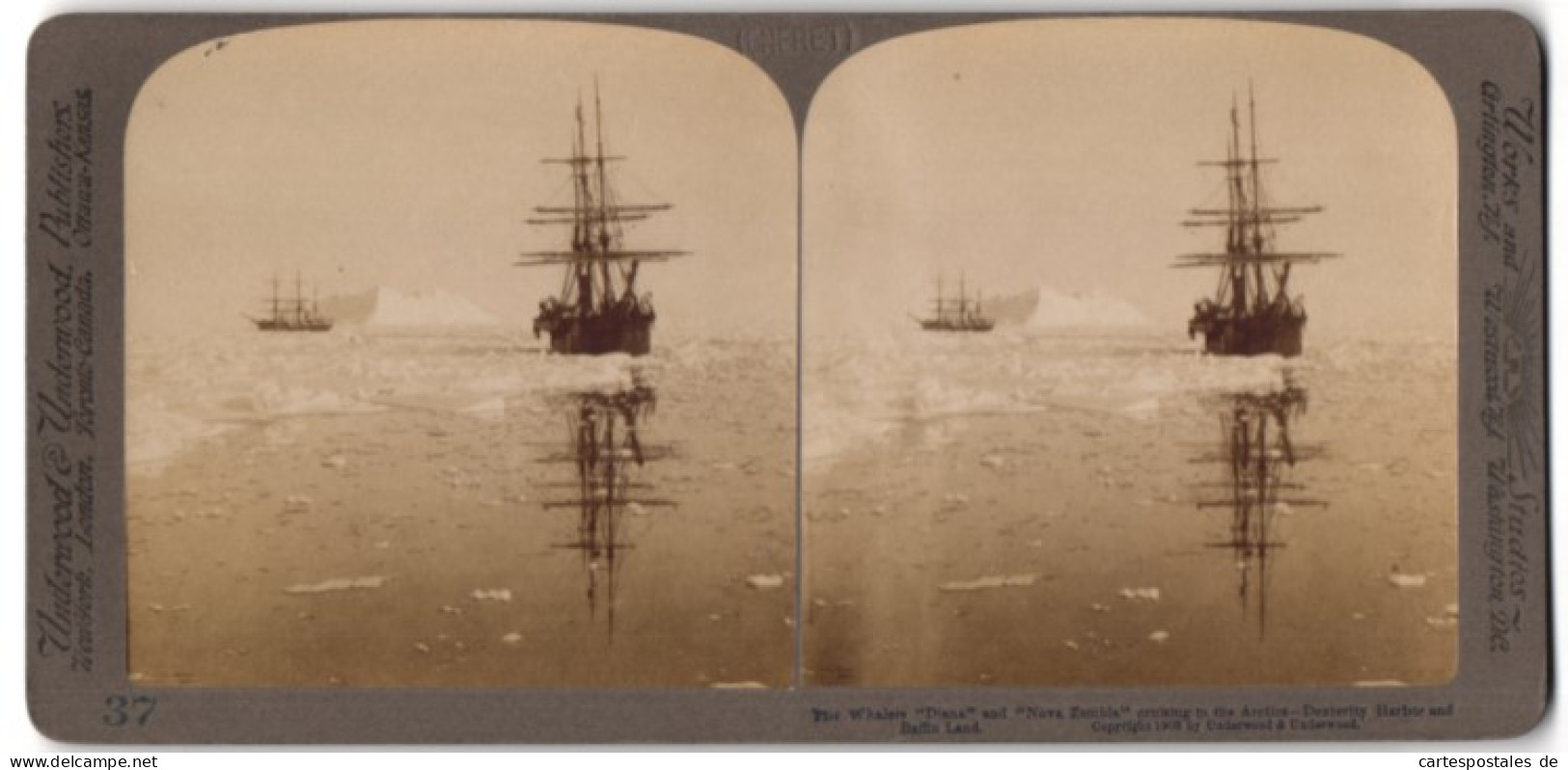 Stereo-Fotografie Underwood & Underwood, New York, Walfangschiffe Diana & Nova Zembla Vor Baffin Bay  - Stereo-Photographie