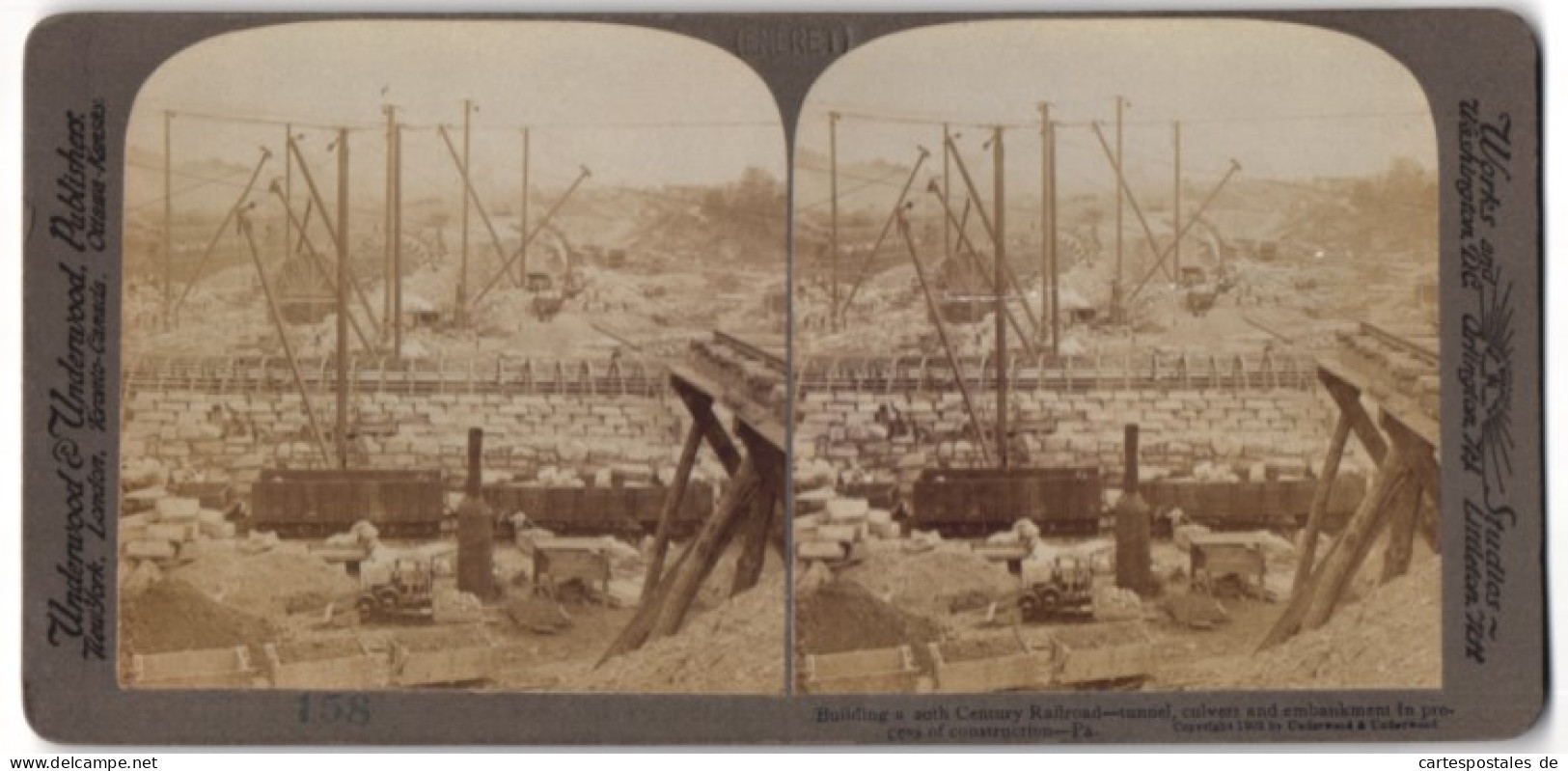 Stereo-Fotografie Underwood & Underwood, New York, Baustelle Eines Eisenbahn-Tunnnel's In Pennsylvania  - Stereoscopic