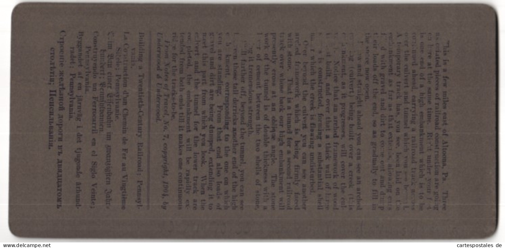 Stereo-Fotografie Underwood & Underwood, New York, Baustelle Eines Eisenbahn-Tunnnel's In Pennsylvania  - Photos Stéréoscopiques