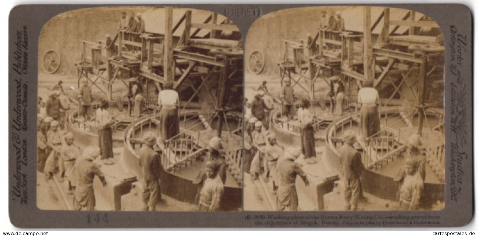 Stereo-Fotografie Underwood & Underwood, New York, Wasch-Anlage Der Burma Rubinen-Gruben Gesellschaft Mogok  - Métiers