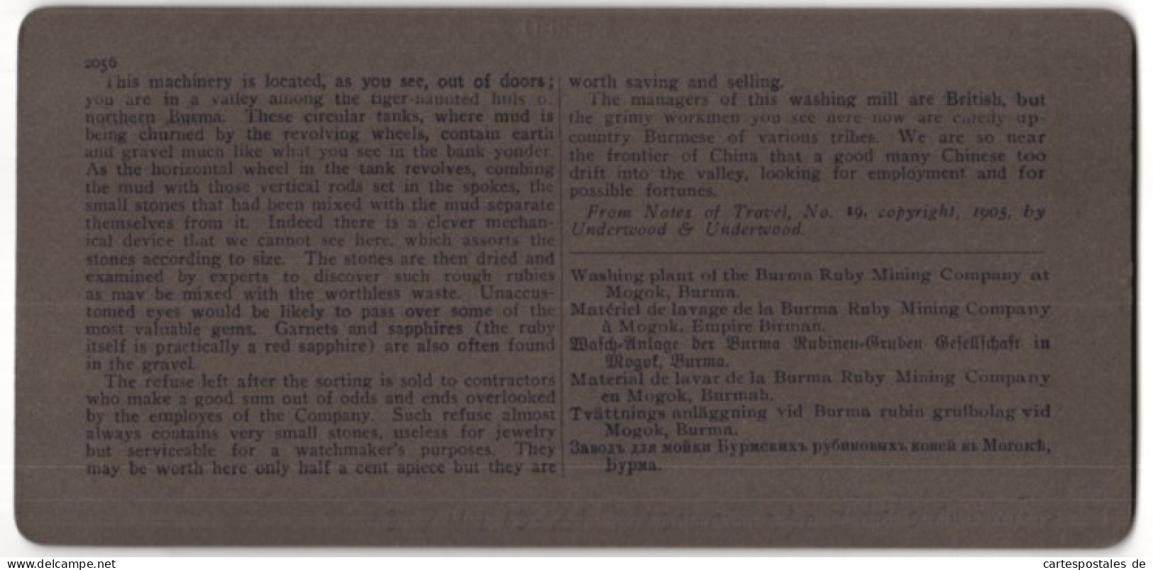 Stereo-Fotografie Underwood & Underwood, New York, Wasch-Anlage Der Burma Rubinen-Gruben Gesellschaft Mogok  - Métiers