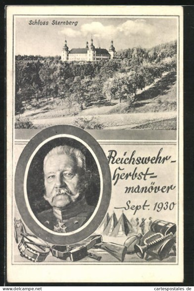 AK Sulzdorf, Paul Von Hindenburg, Reichswehr-Herbstmanöver 1930, Schloss Sternberg  - Personnages Historiques