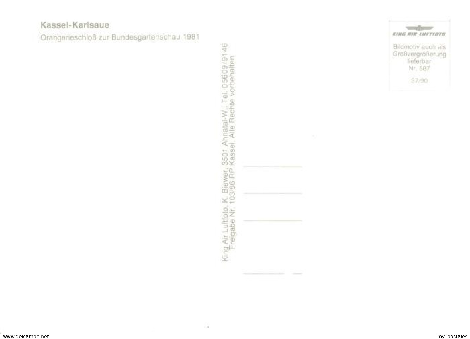 73904434 Karlsaue Kassel Orangerieschloss Zur BUGA 1981 Fliegeraufnahme - Kassel