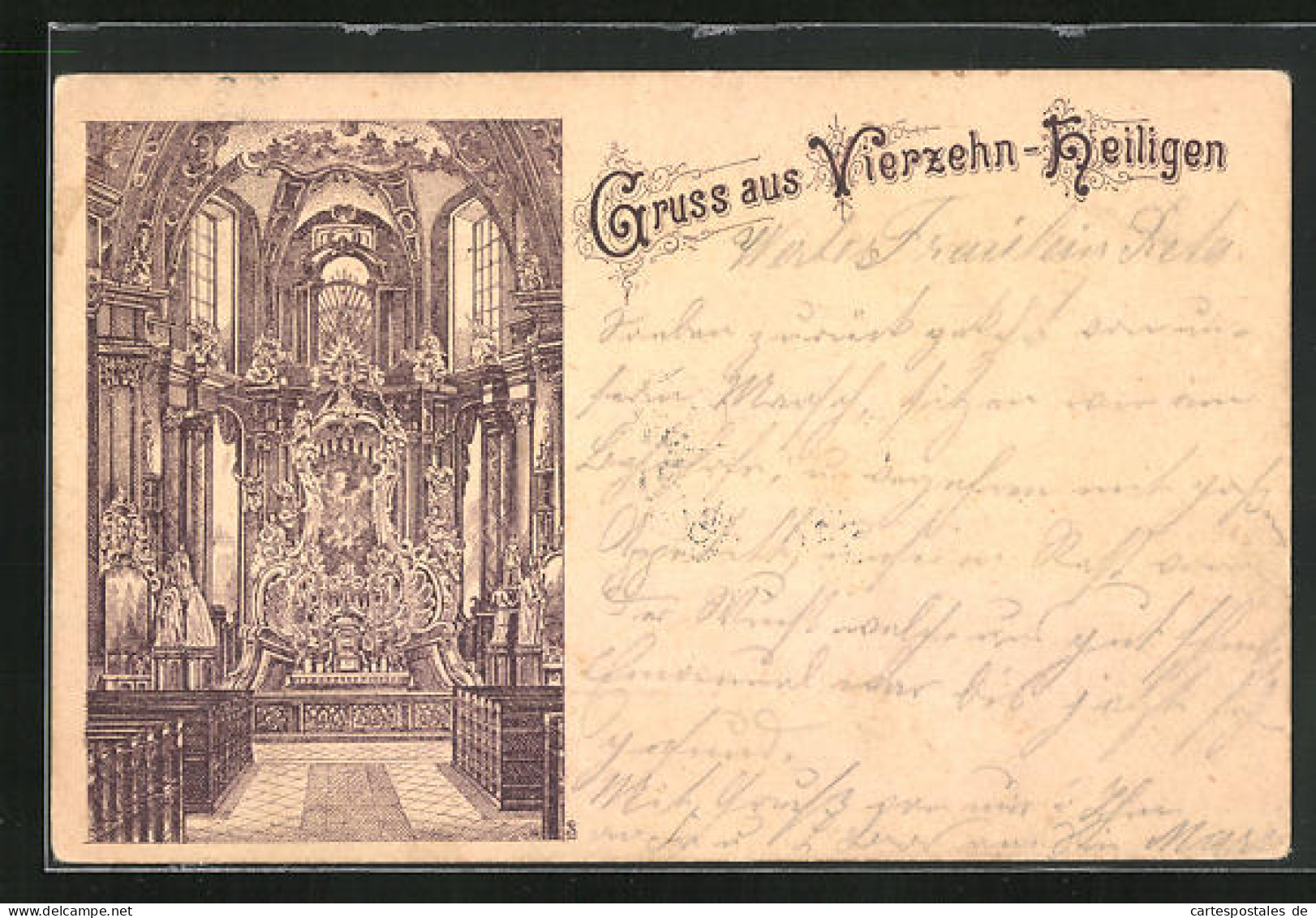 Lithographie Bad Staffelstein, Kirche Vierzehn-Heiligen, Innenansicht  - Staffelstein