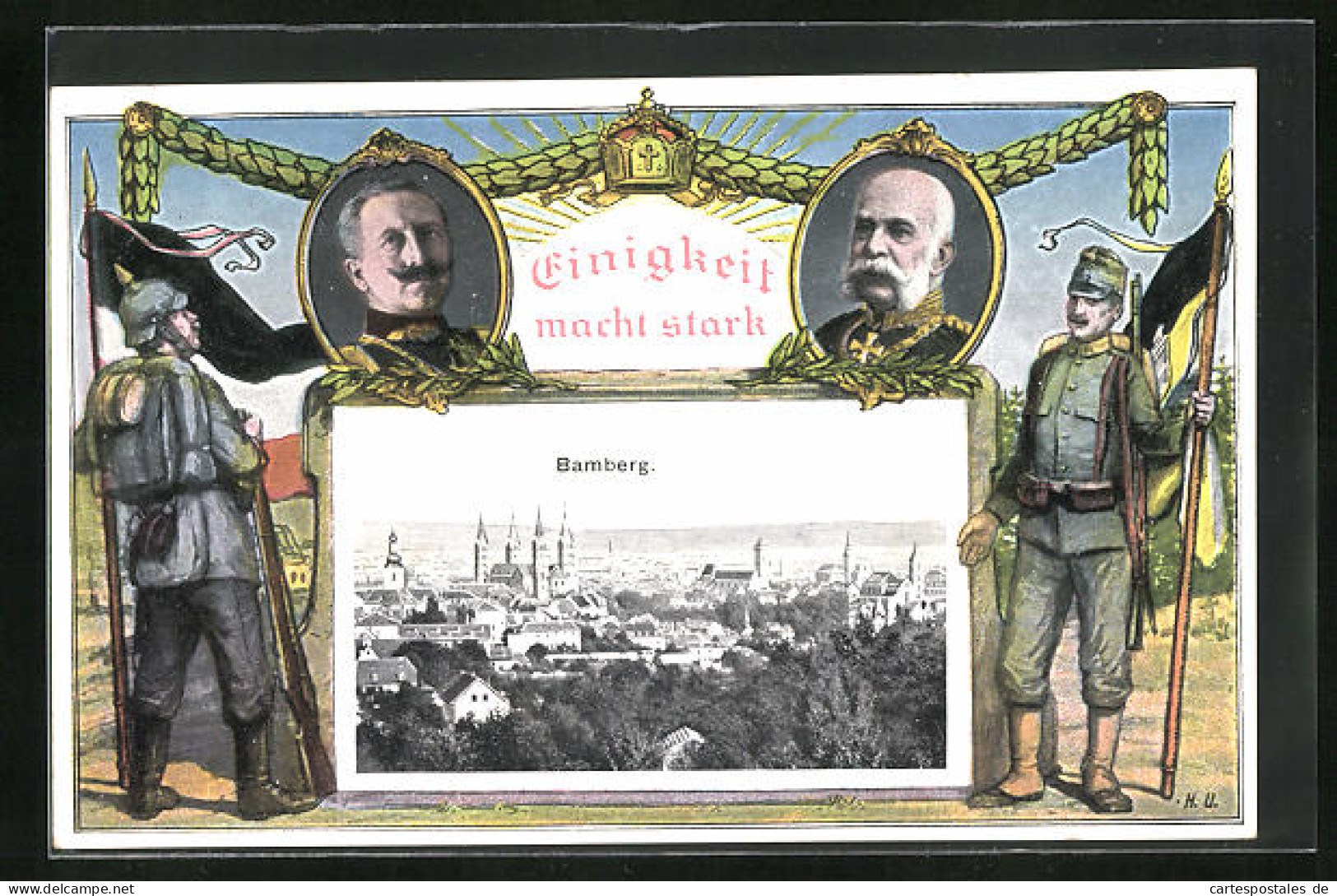 AK Bamberg, Kaiser Wilhelm Der II. Und Kaiser Franz Joseph I. Von Österreich, Ortsansicht  - Bamberg