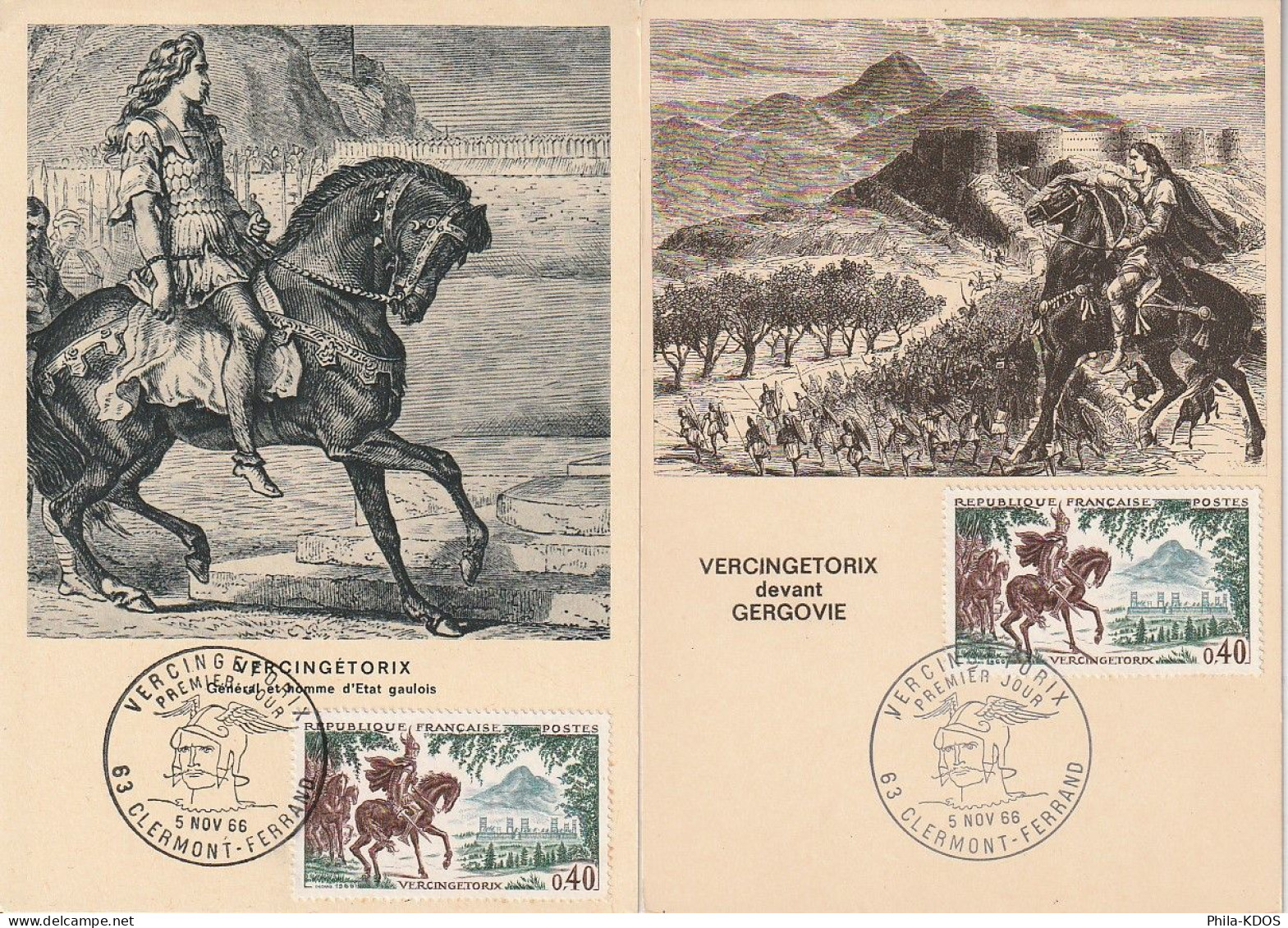 LOT " VERCINGETORIX " Sur 2 Cartes Maximum De 1966 N° YT 1495  Parfait état. CM à Saisir !!! - Other & Unclassified