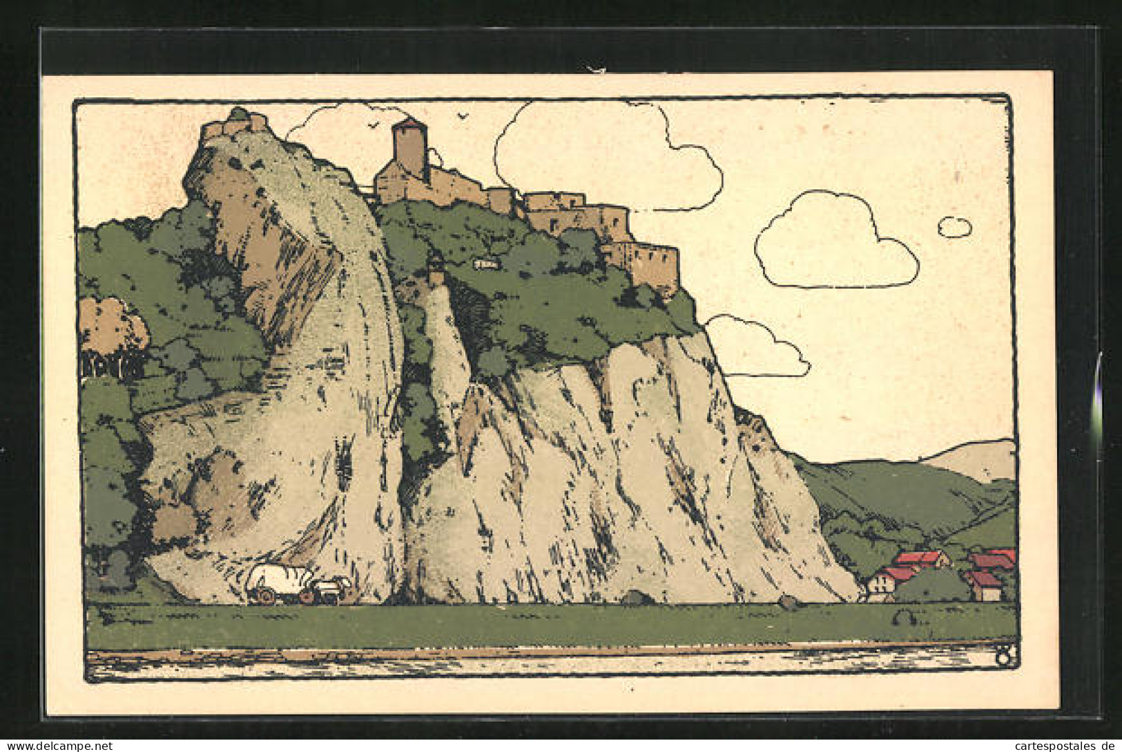 Steindruck-AK Aussig / Usti, Burg Schreckenstein  - Tchéquie