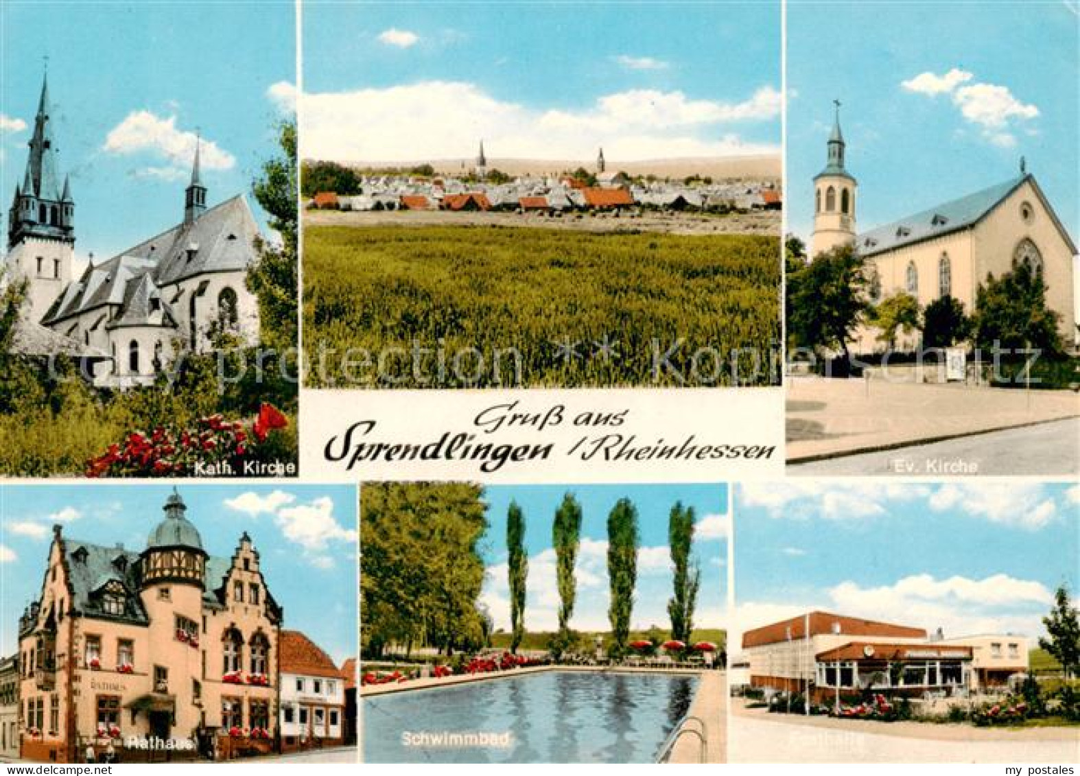 73865660 Sprendlingen Rheinhessen Kirche Panorama Rathaus Schwimmbad Festhalle S - Sonstige & Ohne Zuordnung