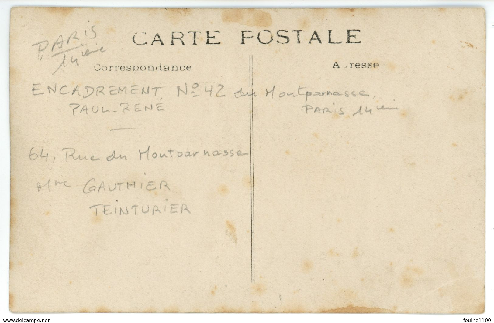 CARTE PHOTO Devanture Magasin Teinturerie Et Recette Auxiliaire Des Postes (rue Montparnassse à PARIS ? Mais à Vérifier - Arrondissement: 14