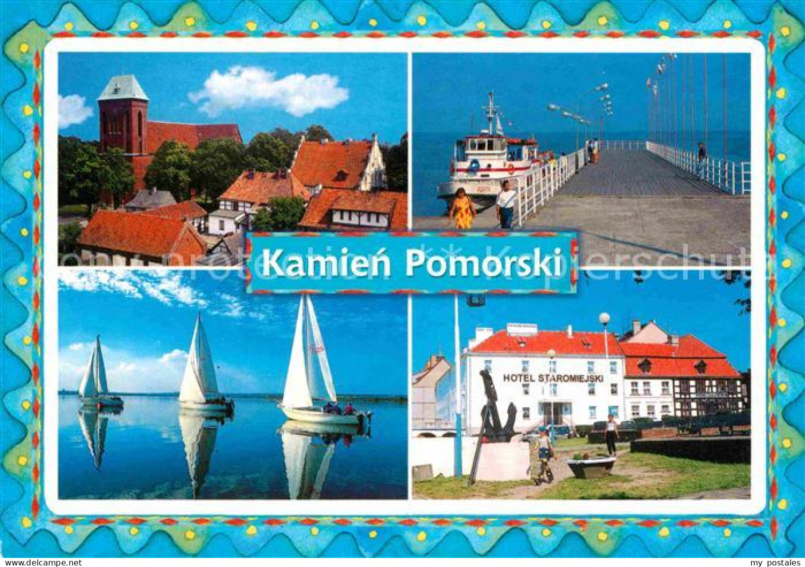 72759950 Kamien Pomorski Kirche Pier Segelboote Hotel Staromiejski  - Poland