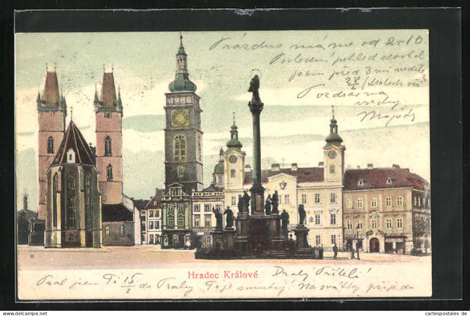 AK Königgrätz / Hradec Kralove, Platz Mit Kirche Und Denkmal  - Tchéquie