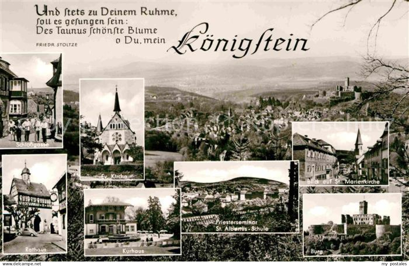 72757238 Koenigstein Taunus Panorama Schlossgasse Rathaus Kirche Kurhaus Prieste - Königstein