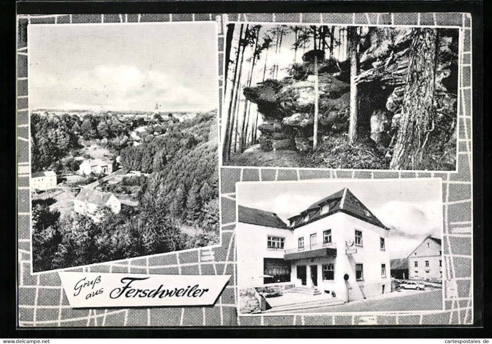 AK Ferschweiler, Ortsansicht, Waldpartie, Hotel-Pension Johann Schilt  - Autres & Non Classés