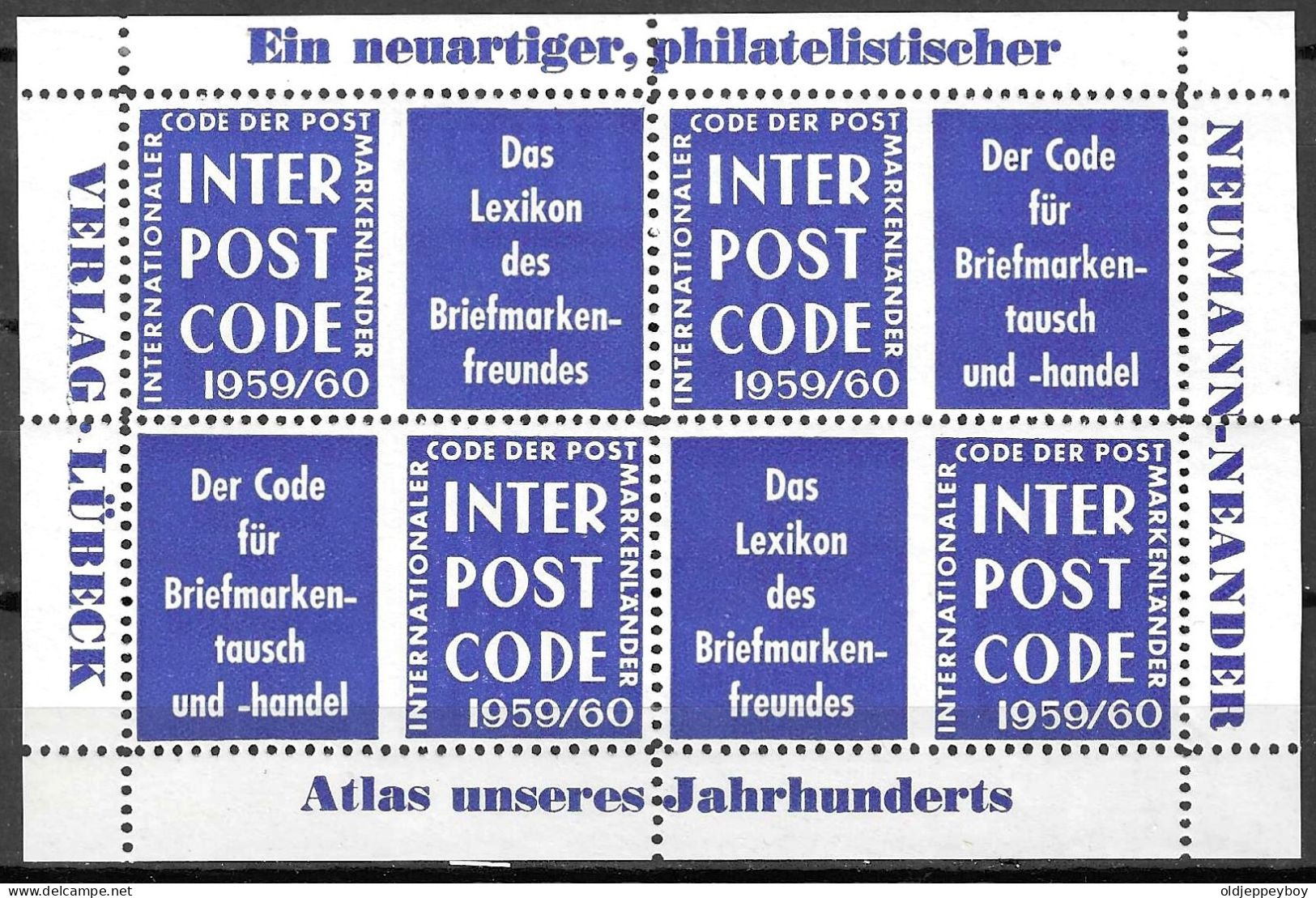 Lexikon INTERNATIONALER CODE DER POST VERLAG LUBECK 1959/1960  VIGNETTE Reklamemarke BLOCK MNH**  - Vignetten (Erinnophilie)