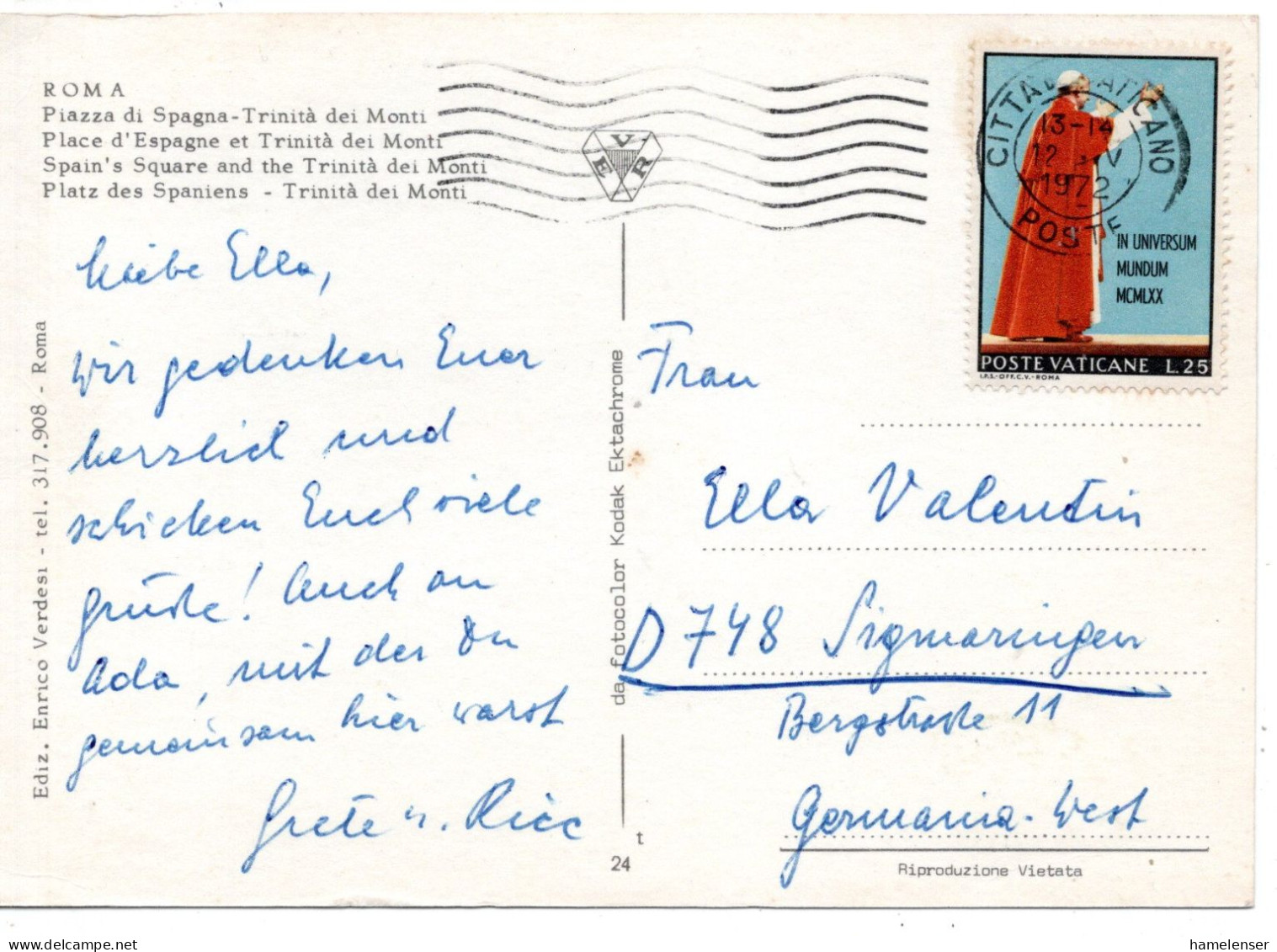 78872 - Vatikan - 1972 - 25L Papst Paul VI EF A AnsKte CITTA DEL VATICANO -> Westdeutschland - Storia Postale