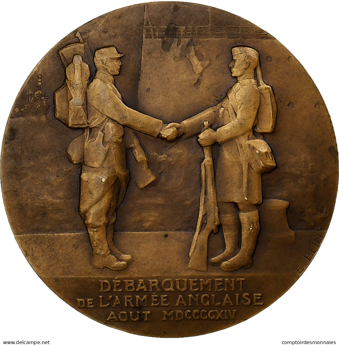 France, Médaille, Maréchal French, Débarquement De L'Armée Anglaise, 1914 - Autres & Non Classés