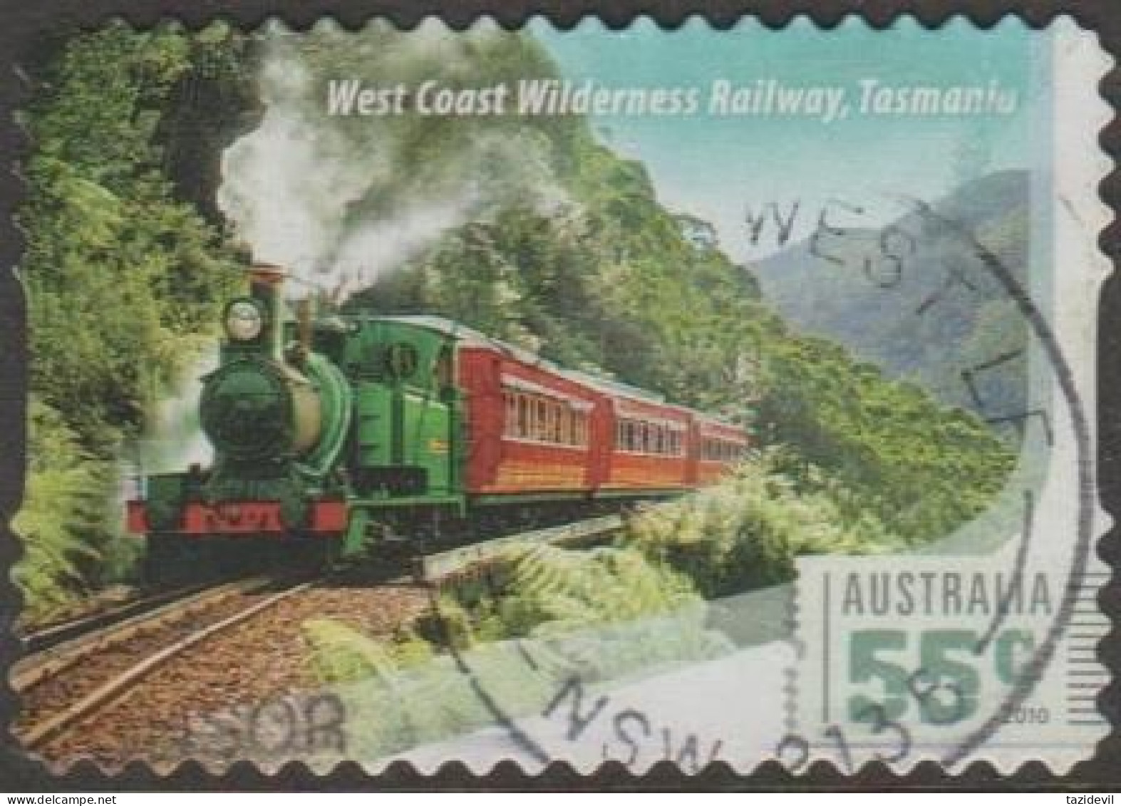 AUSTRALIA - DIE-CUT-USED 2010 55c Australian Railway Journeys - Tasmanian Tourist Train - Usati