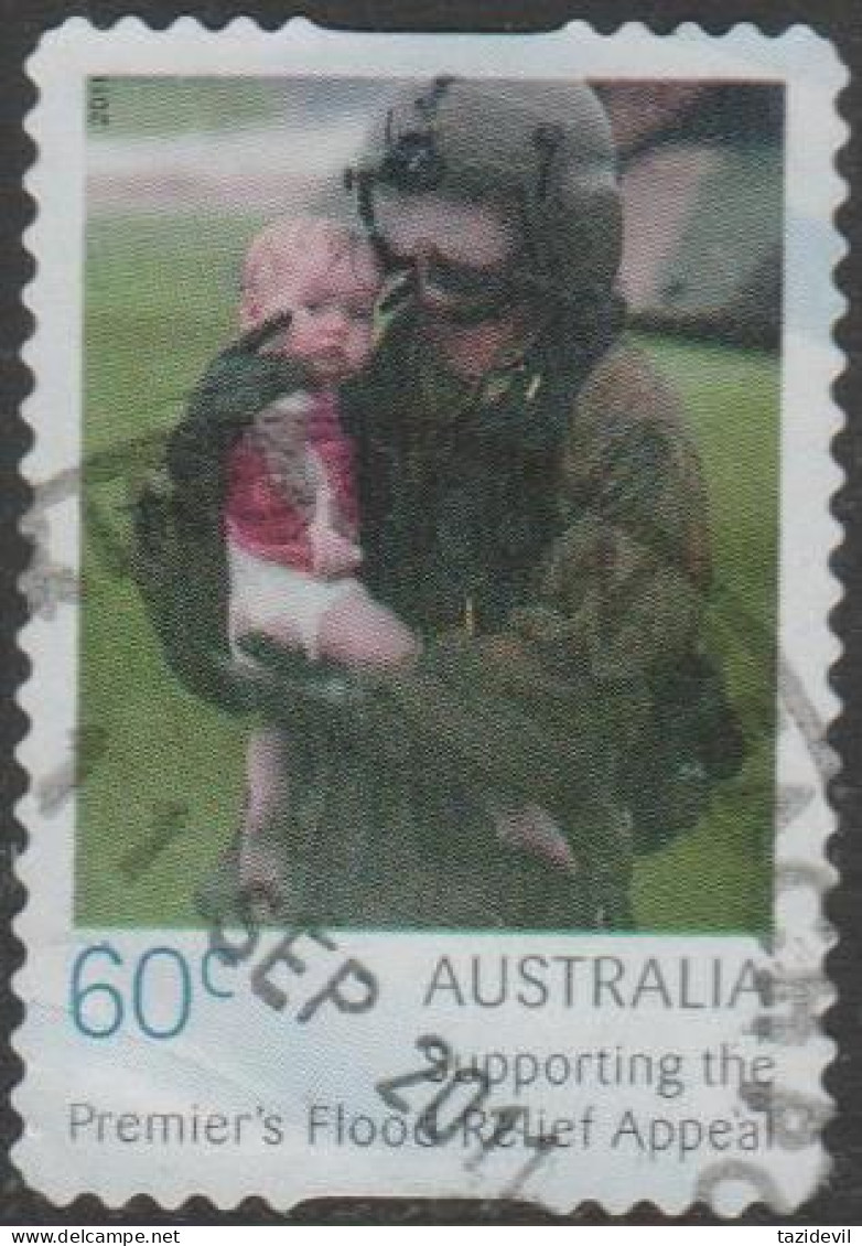 AUSTRALIA - DIE-CUT-USED 2011 60c Queensland Premier's Flood Relief Fund - Rescuing A Child - Used Stamps