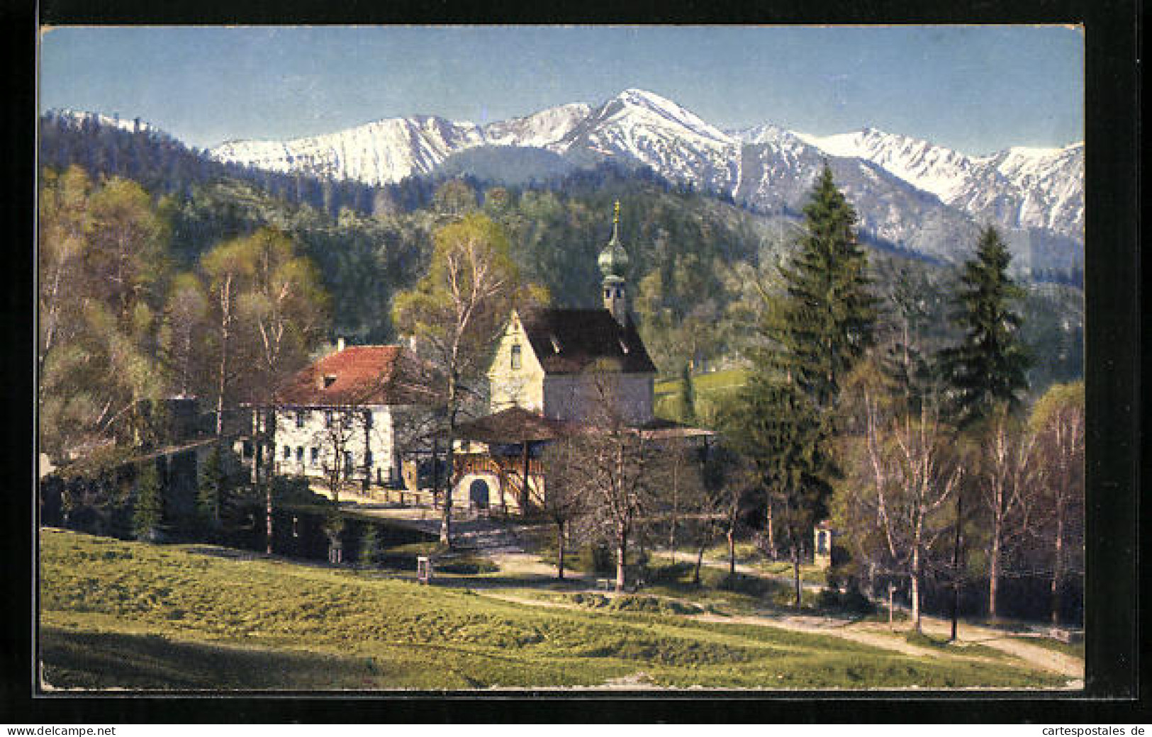 AK Birkenstein, Blick Zur Kapelle Und Die Schneebedeckten Berge  - Other & Unclassified