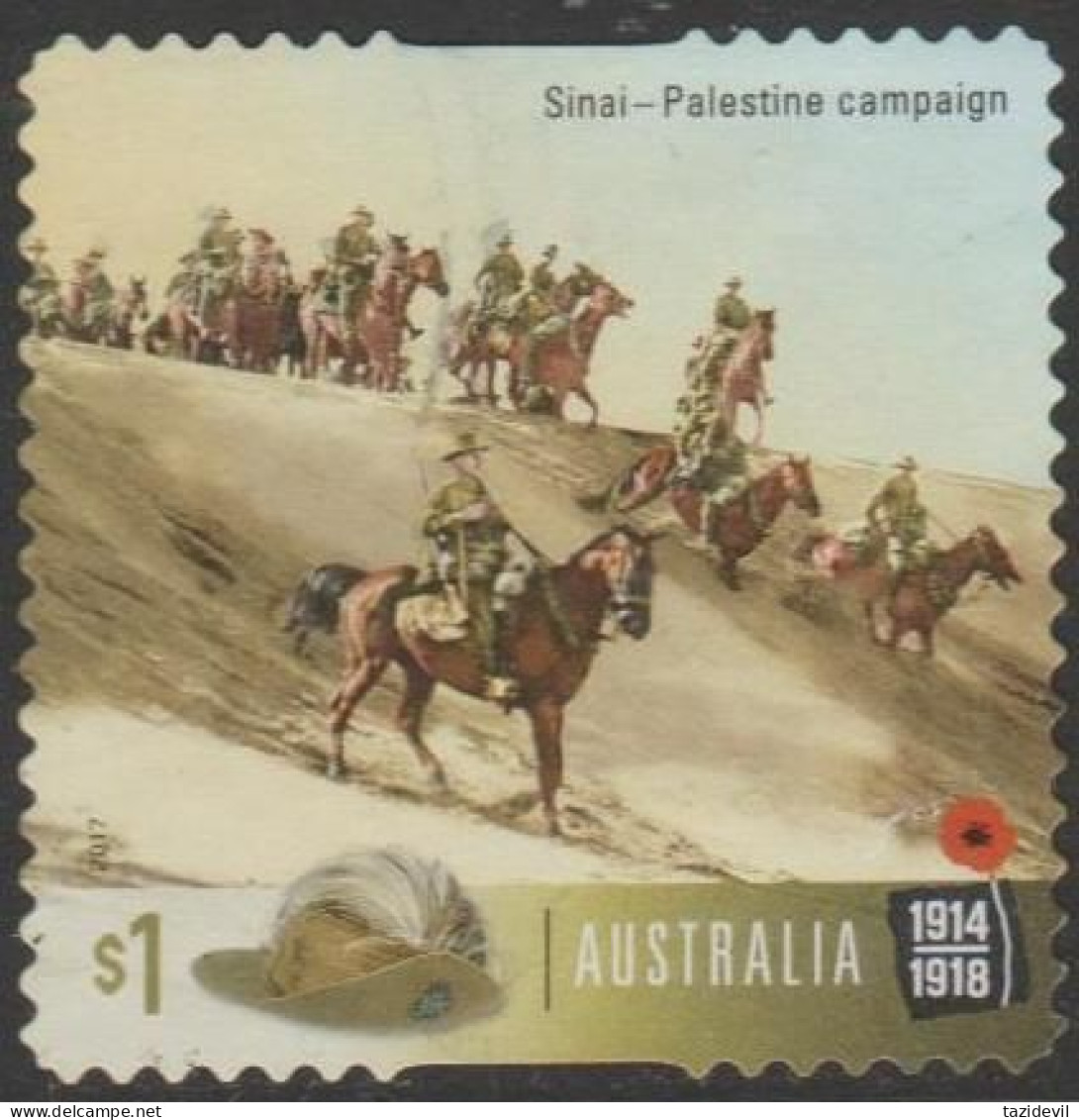 AUSTRALIA - DIE-CUT-USED 2017 $1.00 Centenary Of WWI 1917: Sinai-Palestine Campaign - Soldiers/Horses - Oblitérés