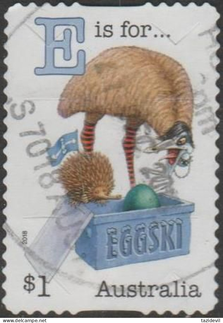 AUSTRALIA - DIE-CUT-USED 2018 $1.00 Fair Dinkum Aussie Alphabet - "E" Is For Emu, Esky, Echidna - Gebraucht