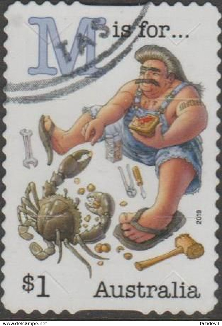 AUSTRALIA - DIE-CUT-USED 2019 $1.00 Fair Dinkum Aussie Alphabet - "M" Is For Muscleman, Mud Crab, Mechanic - Used Stamps