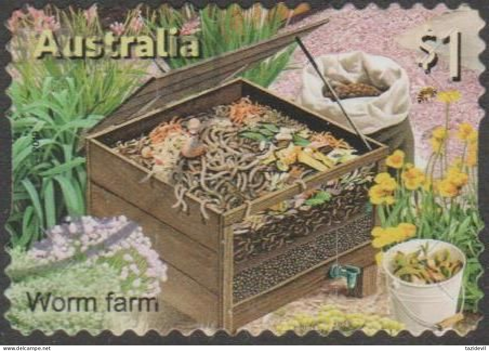 AUSTRALIA - DIE-CUT-USED 2019 $1.00 Stamp Collecting Month- In The Garden - Worm Farm - Gebruikt