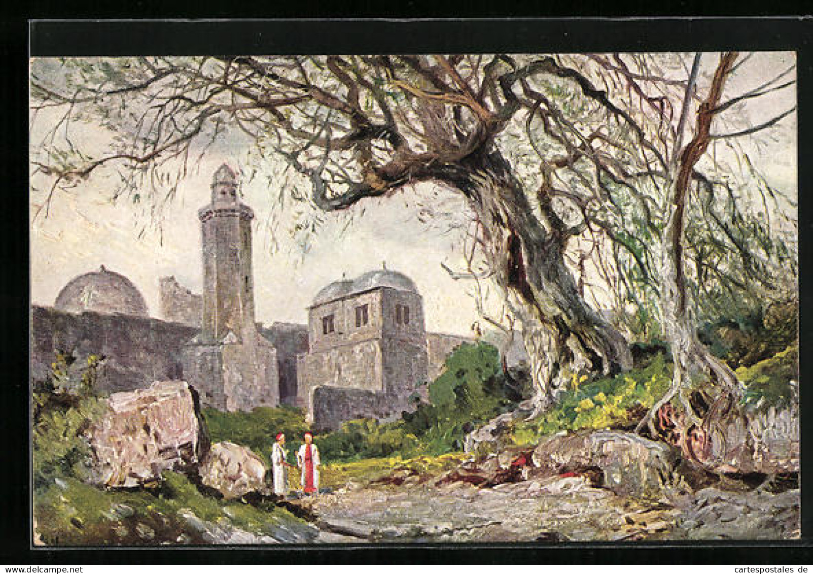 Künstler-AK Jerusalem, Ölberg, Kirche Der Himmelfahrt Christi  - Palestine