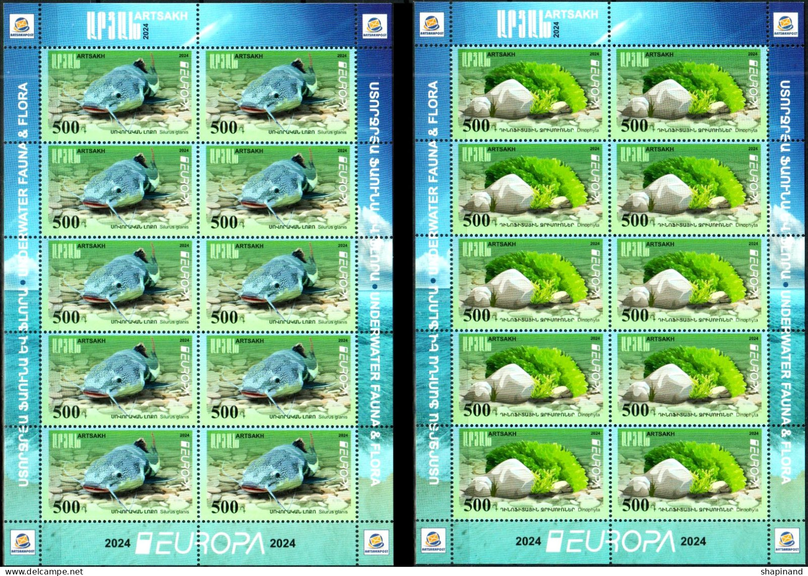 Artsakh 2024 "Europa" Underwater Flora And Fauna.2 Sheets Quality:100% - Armenia