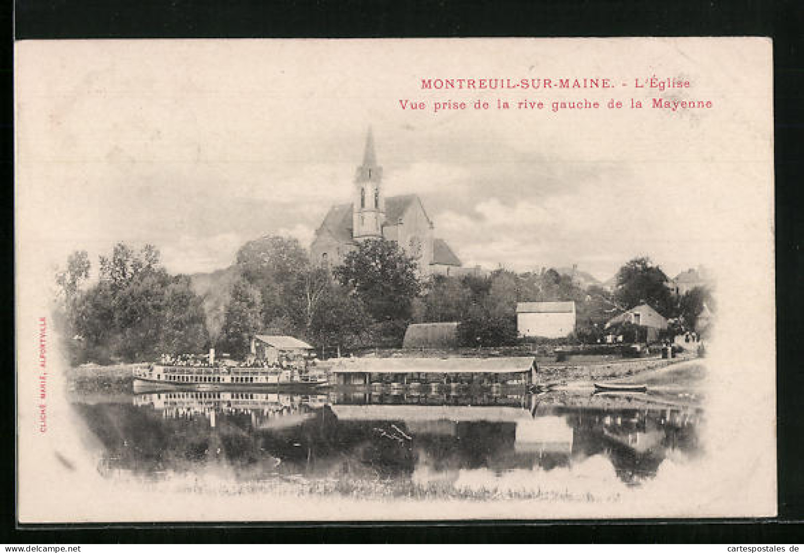 CPA Montreuil-sur-Maine, L`Eglise, Vue Prise De La Rive Gauche De La Mayenne  - Autres & Non Classés