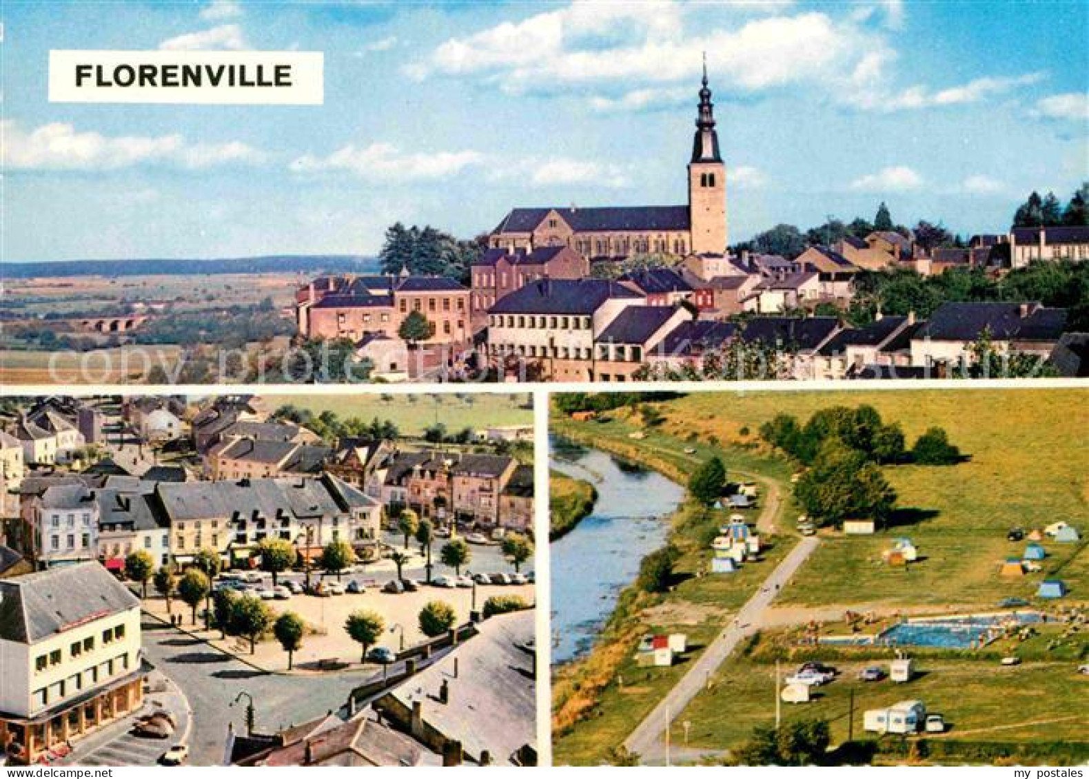 72749475 Florenville Ortsansicht Mit Kirche Campingplatz Am Fluss Fliegeraufnahm - Florenville