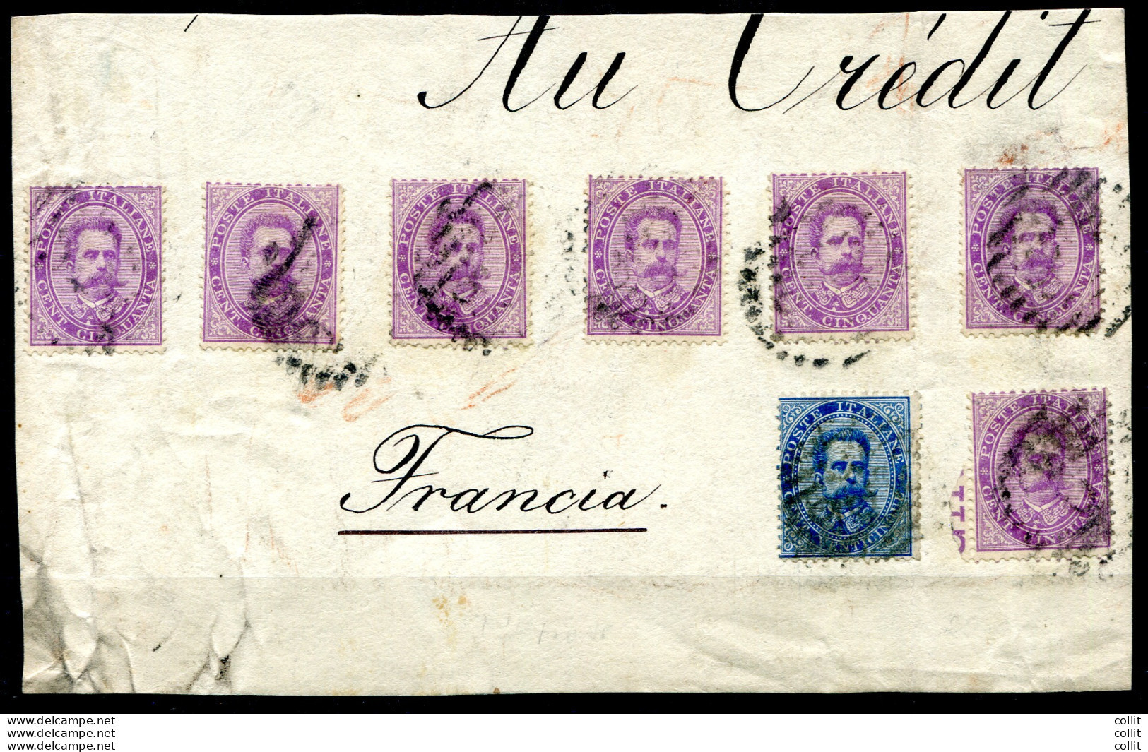 Umberto I° Cent. 50 N. 42 Sette Esemplari Su Ampio Frammento Di Busta - Storia Postale