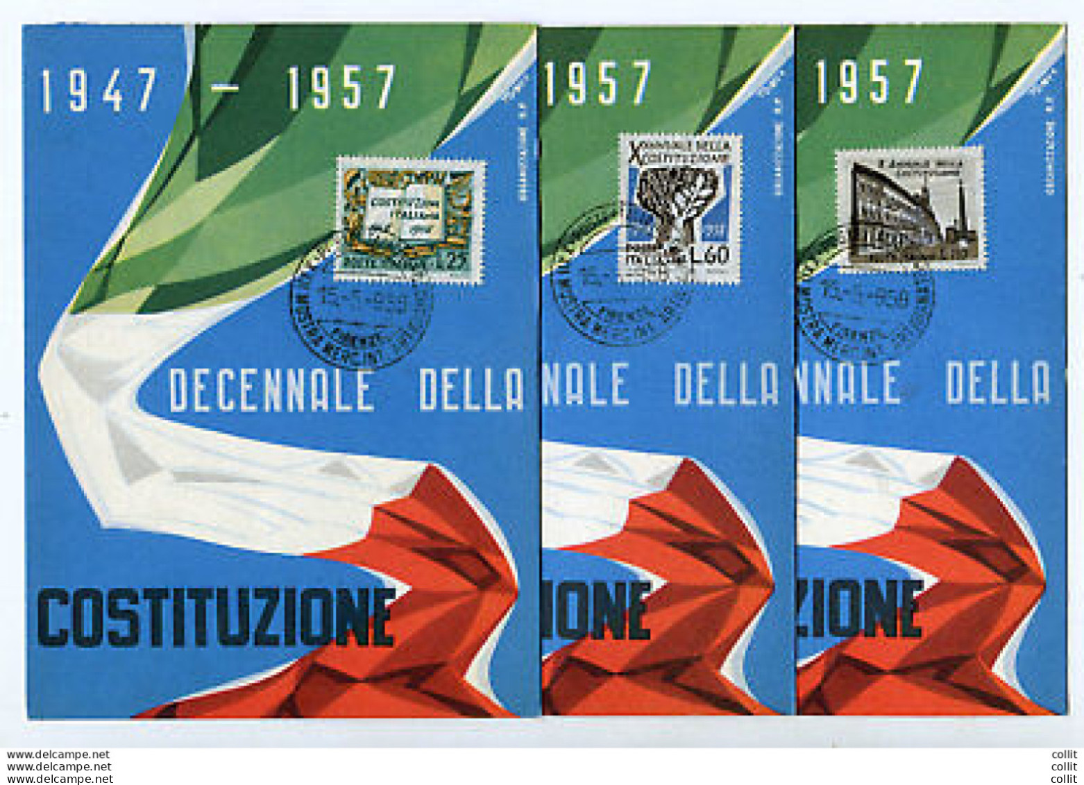 Decennale Della Costituzione Italiana - Tricolore - Tomei - 1946-60: Marcophilia