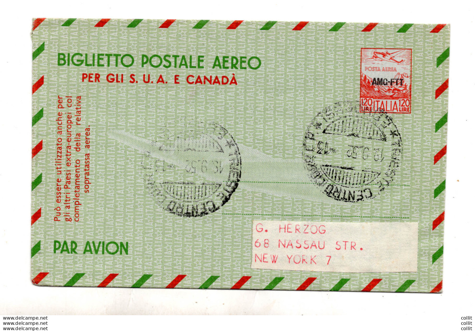 TriesteA -Aerogrammi Lire60 E 120 (n.A1/A2) Annullati I°giorno Di Emissione - Entiers Postaux