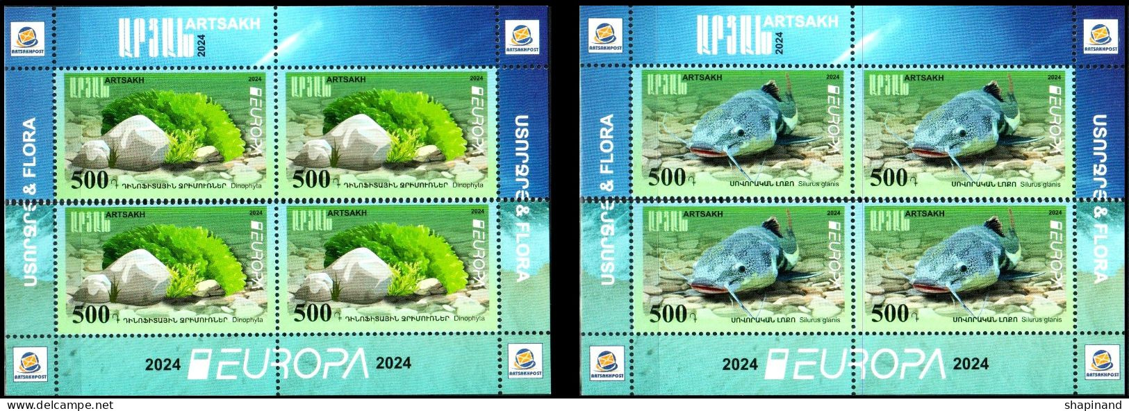 Artsakh 2024 "Europa" Underwater Flora And Fauna." 4 Horizontal Pairs Of Stamps From 2v Zd Quality:100% - Arménie