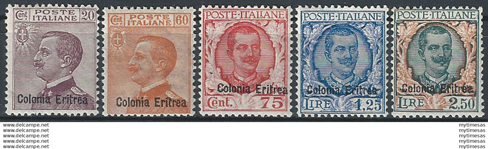 1928-29 Eritrea VE III 5v. Sopr. MNH Sassone N. 123/27 - Other & Unclassified