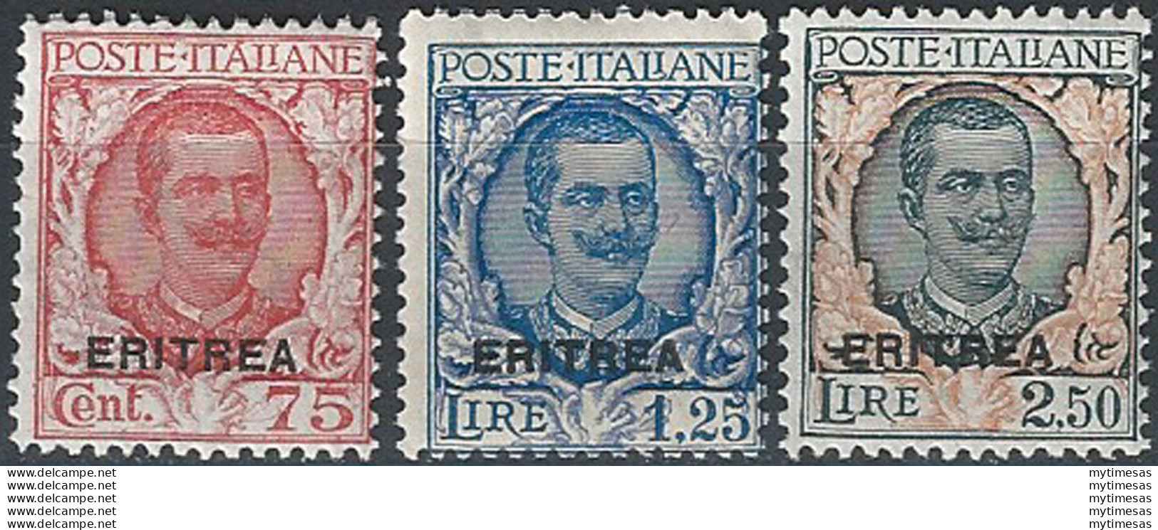 1926 Eritrea VE III 3v. Sopr. MNH Sassone N. 113/115 - Otros & Sin Clasificación