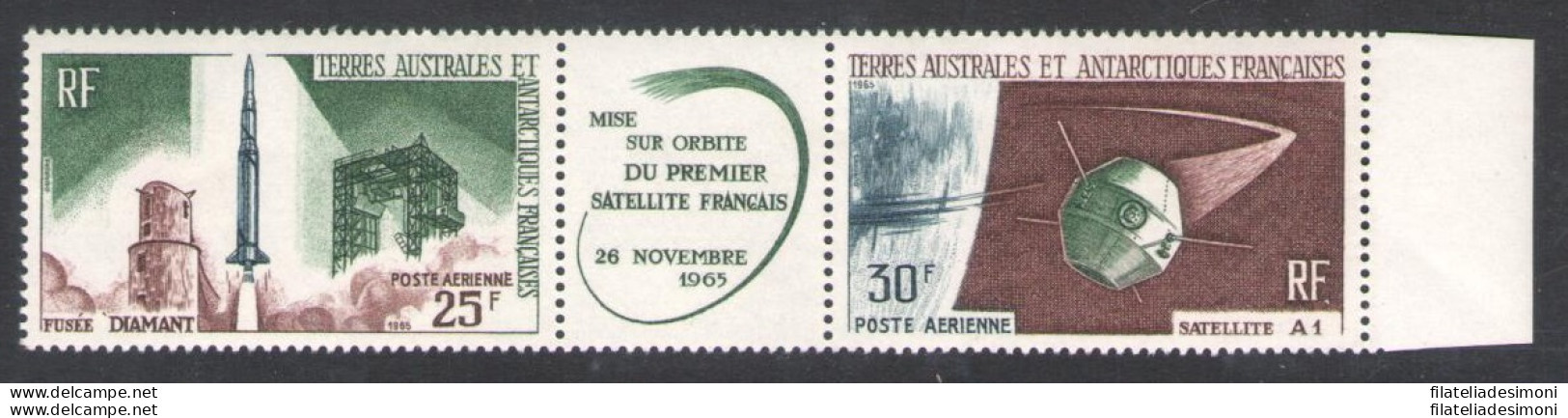 1966 TAAF - Posta Aerea - Yvert N. 11a - Trittico Spazio - MNH** - Andere & Zonder Classificatie