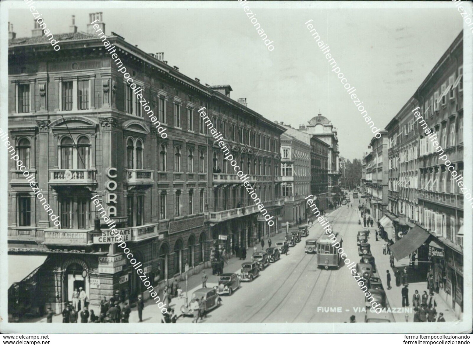 Bd570 Cartolina Fiume Via Mazzini Tram 1942 Croazia - Autres & Non Classés