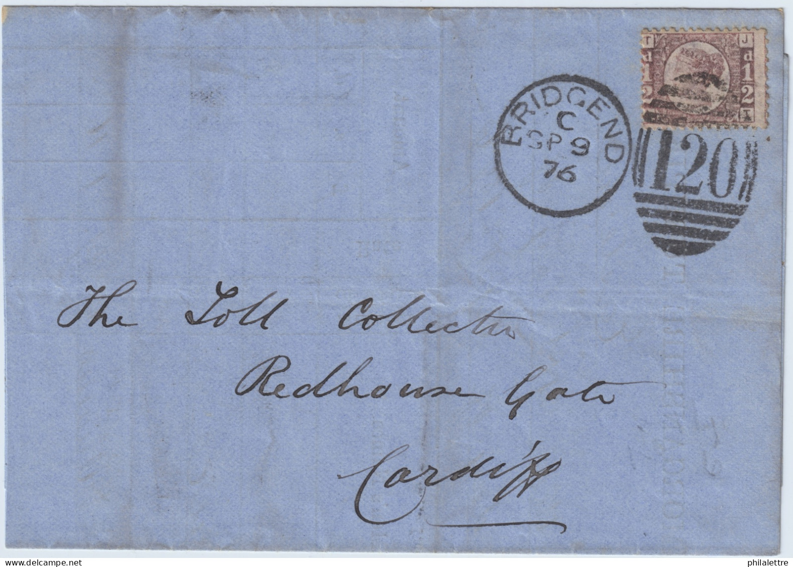 GB / Wales - 1876 SG 48/9 1/2d Bantam (plate 10 - JT) On Large Part EL From BRIDGEND To CARDIFF - Brieven En Documenten