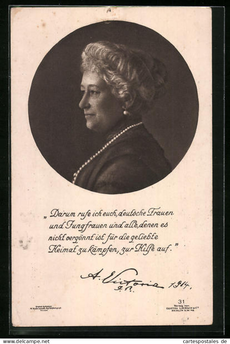 AK Kaiserin Auguste Victoria Königin Von Preussen, Portrait Der Gealterten Kaiserin  - Familles Royales