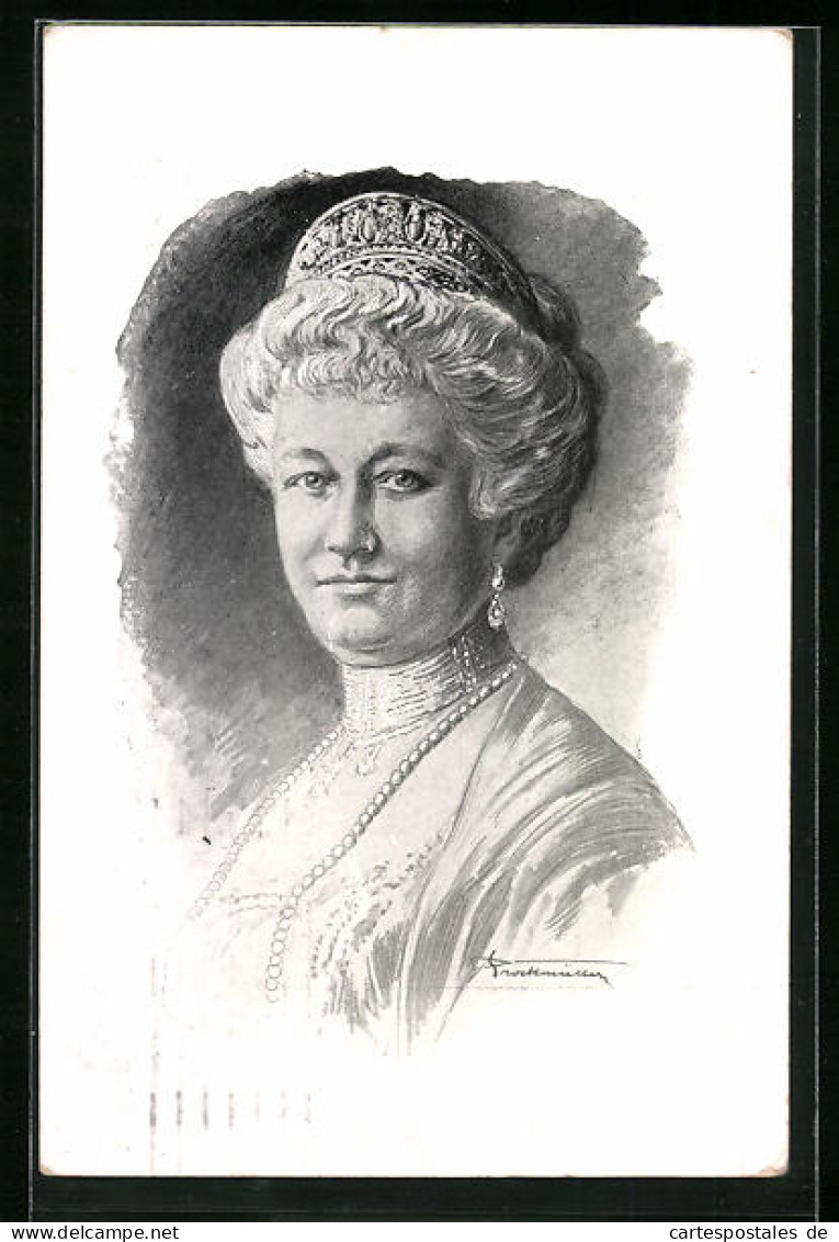 Künstler-AK Kaiserin Auguste Victoria Königin Von Preussen, Die Monarchin Mit Krone Portraitiert  - Familles Royales