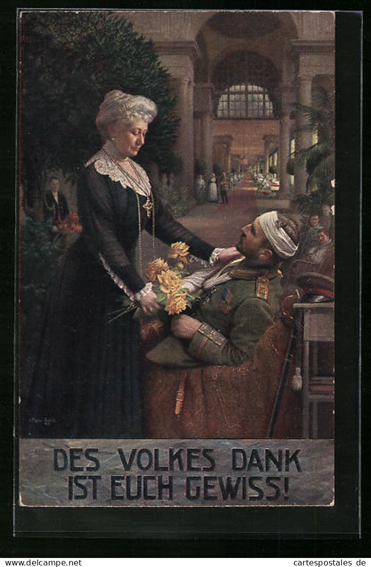 Künstler-AK Kaiserin Auguste Victoria Königin Von Preussen, Im Lazarett Mit Einem Verwundeten Soldaten  - Familias Reales