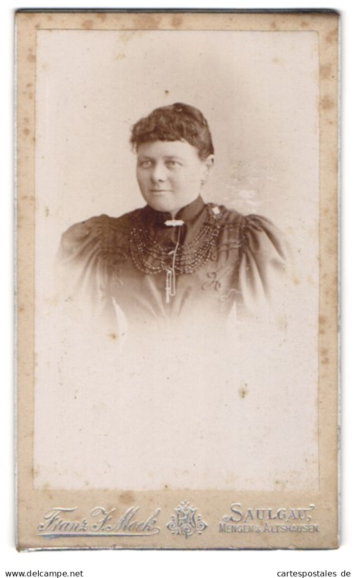 Fotografie Franz F. Mock, Saulgau, Bürgerliche Dame Im Bestickten Kleid  - Anonyme Personen